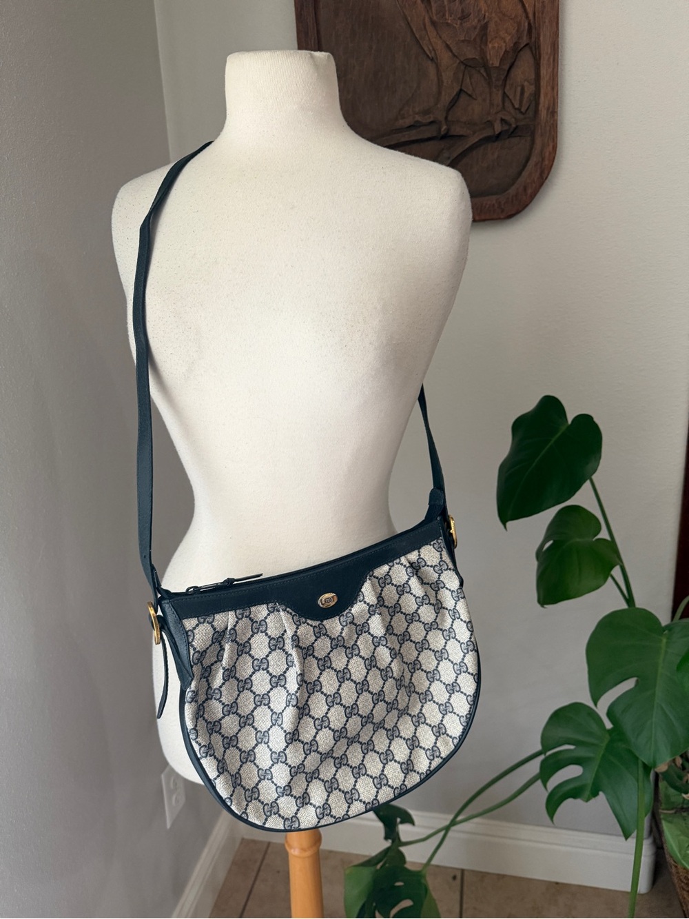 Vintage Gucci Accessory Collection Navy GG Monogram Shoulder Bag